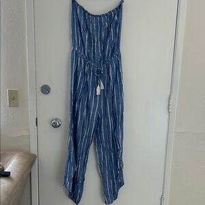 Blue Island Navy and White Striped Jumpsuit